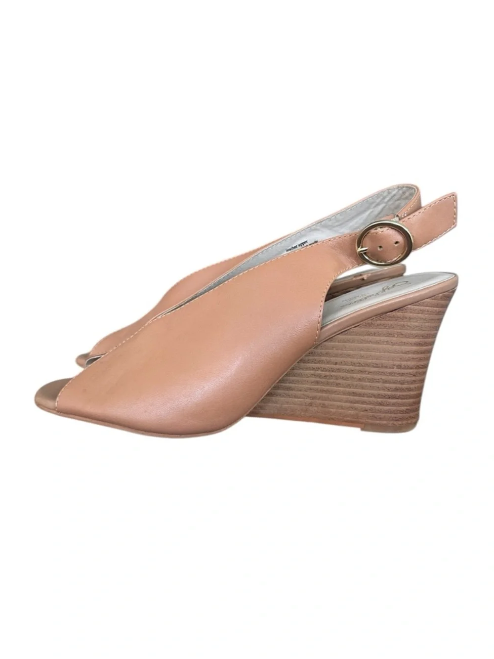 SEYCHELLES Peep Toe Tan‎ Leather Slingback Wedge Sandals Size 10 Summer Neutral